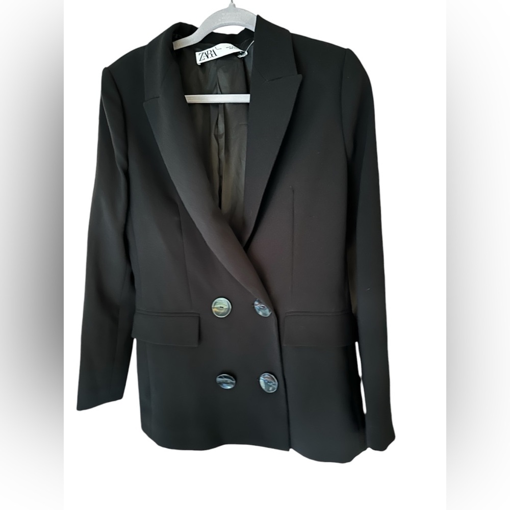 ❤️ NWT BEAUTIFUL ZARA DOUBLE BREASTED BLACK BLAZER SIZE MEDIUM. 4 BUTTON - Picture 3 of 13
